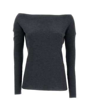 P.A.R.O.S.H. Ribbed Wool Off-Shoulder Top - Black