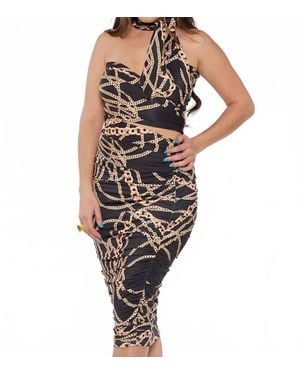 Circular Path Tie Bodycon Midi Dress - Multicolor