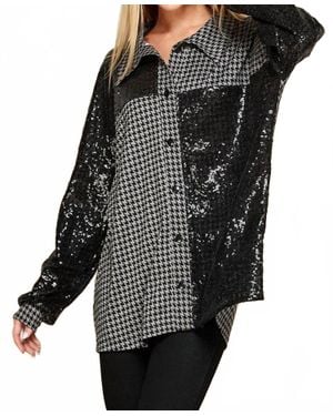 Blumin Upscale Houndstooth Sequin Top - Black