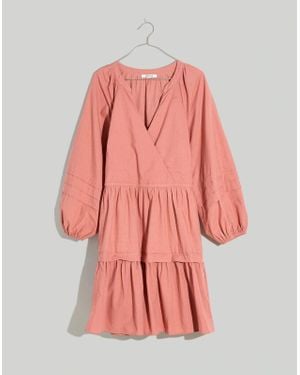Madewell Wrap Mini Dress Crinkle Poplin Tiered Ruffle Hem Jdm1192 - Pink