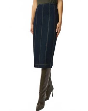 Joseph Ribkoff Paneled Stretch Midi Denim Skirt - Blue