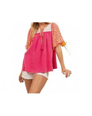 SAGE+FIG Sunset Bloom Babydoll Top - Pink
