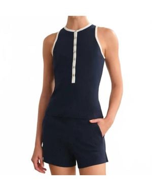 525 America Maren Contrast Henley Tank Top - Blue