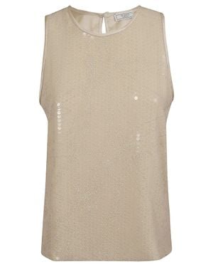 Peserico Georgette Top With All-Over Sequin Embellishment - Natural
