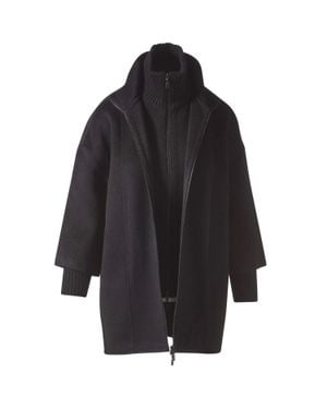 Kinross Cashmere Knit Insert Zip Mock Coat - Black