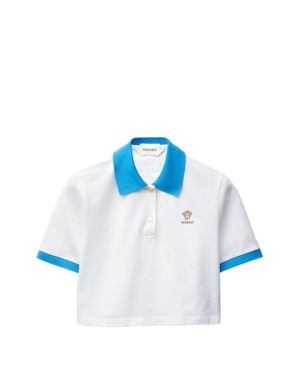 Versace Contrast Collar Cropped Polo Shirt - Blue