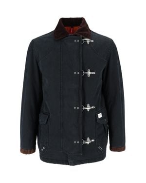 Fay Washed Cotton 4 Ganci Calf Suede Collar Jacket - Black