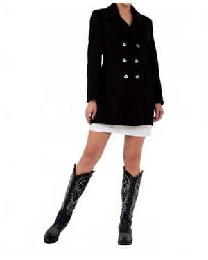 Zaalima Fashion Solid Color Regular Coat - Black