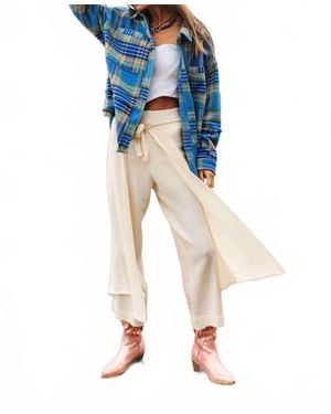 Davi & Dani Multi Plaid Fringe Hem Shirt Jacket Shacket - Blue
