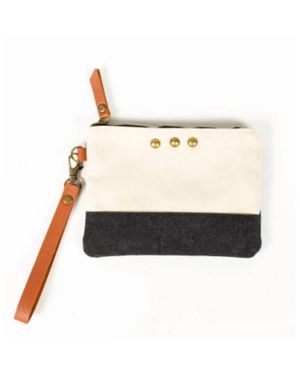 Pretty Simple Contrast Canvas Boho Wristlet - White