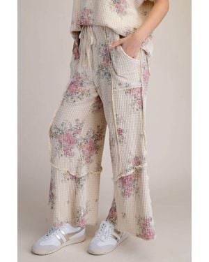 Easel Waffle Floral Wide Leg Pant - Natural