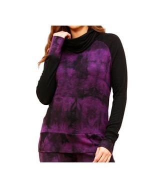 French Kyss Marble Wash Color Block Turtleneck Top - Purple