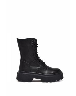 Janet & Janet Leather Zip Combat Boots - Black