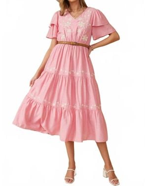 Hayden LA Embroidered Ruffle Sleeve Tiered Dress - Pink