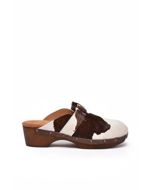 Post & Co Leather Cavallino Clogs - Brown