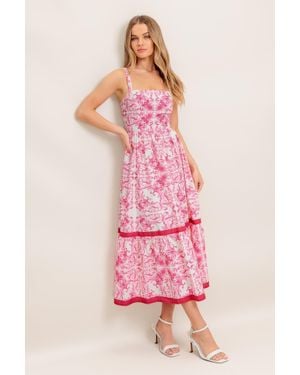 TRUEDAMES Rose Garden Woven Midi Dress - Pink