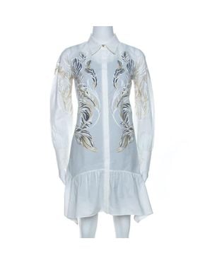 Roberto Cavalli Brasso Feather Print Cotton Shirt Dress - Blue