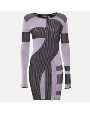 Just Cavalli Lilac Patterned Rib Knit Mini Dress - Blue