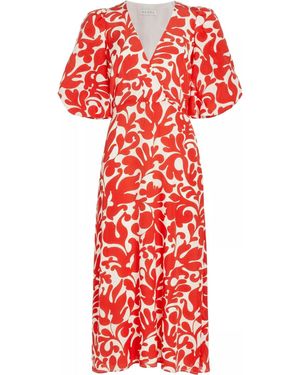 RHODE Ina Filigree Midi-Dress, Caspain Lagoon Grande - Red