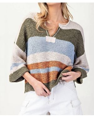 Eesome Striped Notch Collar Top - Gray