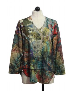 Inoa Long Sleeve V-Neck Curved Hem Top - Green