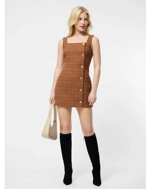 French Connection Structured Tweed Square Neck Mini Dress - Natural