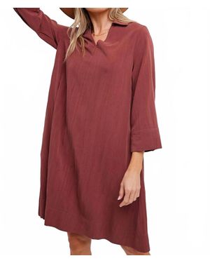 Fun 2 Fun Margaret V-Neck Collar Shirt Dress - Red