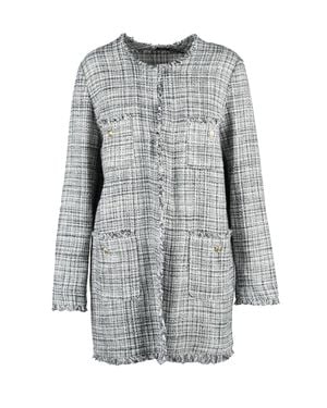 Marella Textured Bouclé Jacket With Checkered Pattern And-Tone Accents - Gray