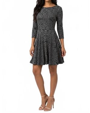 Ali Ro Snakeskin Print 3/4-Sleeve Fit And Flare Dress - Black