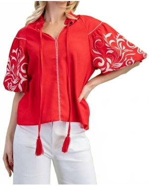 Gigio Embroidered Puff Sleeve Blouse