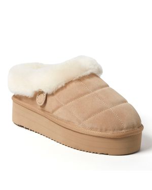 Dearfoams Fireside By Bendigo Genuine Shearling Quilted Platform Clog - Natural