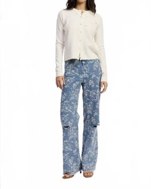 En Saison Floral Distressed Denim Pants - Blue