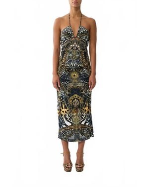CAMILLA Cut Out Sleeveless Jersey Halter Neck Dress - Green