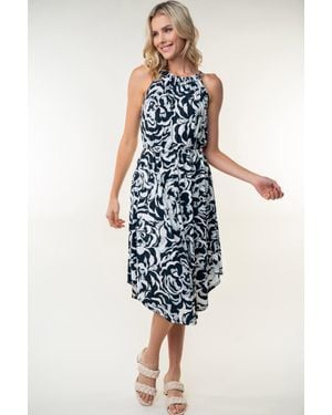 TRUEDAMES Birch Tied Ruched Floral Sleeveless Knee Length Dress - Blue
