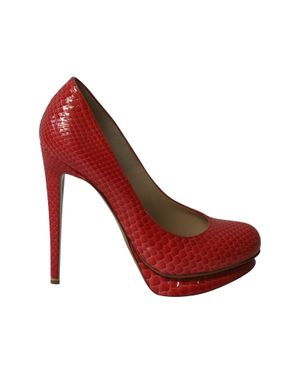 Nicholas Kirkwood Snakeskin Embossed Platform High Heel Pumps - Red