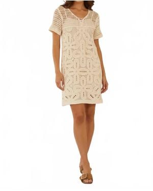 Skies Are Blue Luce Crochet Short Sleeve Mini Dress - Natural