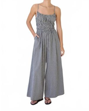 Raisonnel Gingham Ruched Jumpsuit - Gray