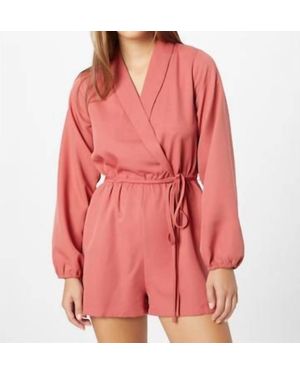 Compañía Fantástica Tie-Belt Waist And Puff Sleeve Romper - Red