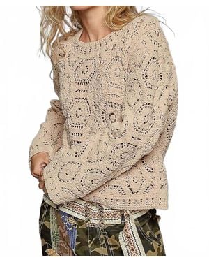 Pol Round Neck Open Knit Crochet Sweater - Natural