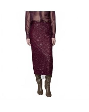 Nude Sequined Knit Skirt - Purple