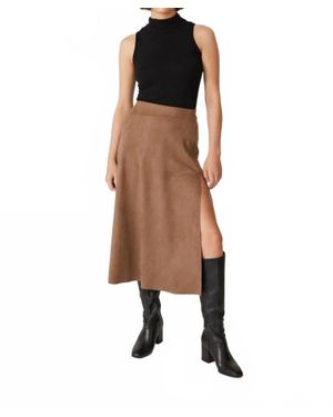 Level 99 Uma Faux Suede Skirt - Brown