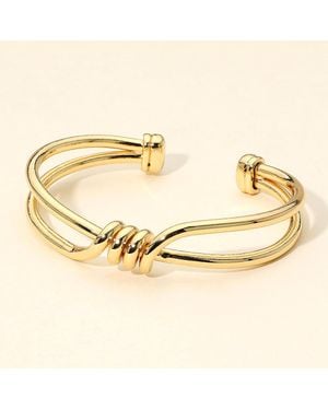 Fashnzfab Double Band Knot Accent Cuff Bracelet - Metallic