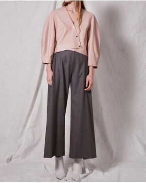 TOPSHOP Soft Wrap Top Snap On Cropped Leather Jacket - Gray
