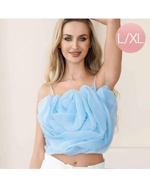 TRUEDAMES Organza Floral Statement Crop Camisole Top - Blue