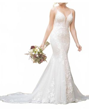 Essence of Australia Sparkling Fit-And-Flare Wedding Dress - White