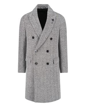 Lardini Double-Breasted Herringbone Overcoat - Gray