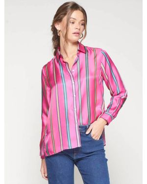 Vilagallo Striped Silk Print Tea Blouse - Pink