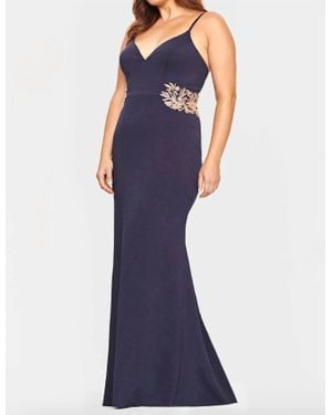 Faviana Beaded Applique Jersey Gown - Blue
