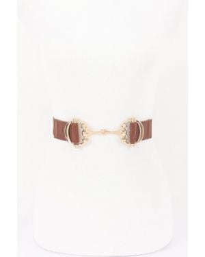 Fashnzfab Vegan Leather Metal Buckle Elastic Belt - Metallic