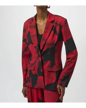 Joseph Ribkoff Abstract Print Straight Blazer Jacket - Red